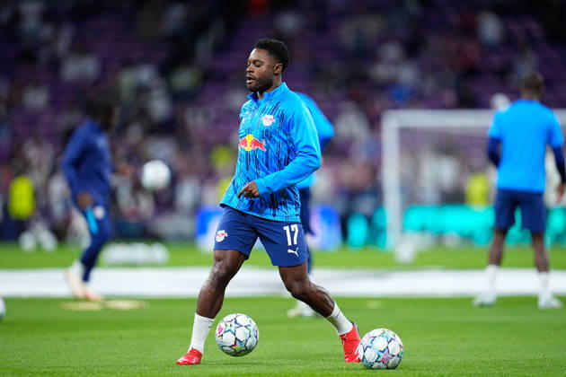October 21, 2026, Madrid, Madrid, Spain: Ridle Baku of RB Leipzig warms up during the UEFA Champions League 2026 27 League Phase MD3 match between Real Madrid CF and RB Leipzig at Bernabeu stadium on October 21, 2026, in Madrid, Spain. Real Madrid CF V RB Leipzig - UEFA Champions League 2026 27 League Phase MD3  - ZUMAa181 20261021_zaa_a181_040 Copyright: xDennisxAgyemanx