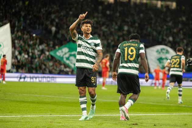 Luis Suarez celebrating after goal seen in football match between Sporting CP and LASK in UEFA Champions League 2026 27 at Estadio JosÃ Alvalade, Lisboa, Portugal (Luis Loureiro Ball Raw Images PT) Lisboa Estadio JosÃ Alvalade Portugal Copyright: xLuisxLoureirox LloureiroSPCxLUSK-3375
