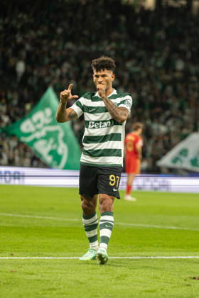 Luis Suarez celebrating after goal seen in football match between Sporting CP and LASK in UEFA Champions League 2026 27 at Estadio JosÃ Alvalade, Lisboa, Portugal (Luis Loureiro Ball Raw Images PT) Lisboa Estadio JosÃ Alvalade Portugal Copyright: xLuisxLoureirox LloureiroSPCxLUSK-3385
