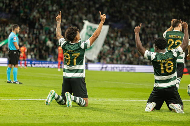 Luis Suarez celebrating after goal seen in football match between Sporting CP and LASK in UEFA Champions League 2026 27 at Estadio JosÃ Alvalade, Lisboa, Portugal (Luis Loureiro Ball Raw Images PT) Lisboa Estadio JosÃ Alvalade Portugal Copyright: xLuisxLoureirox LloureiroSPCxLUSK-3342