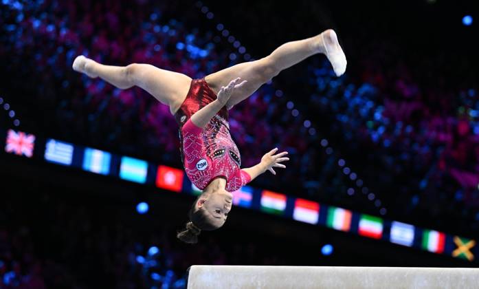 Netherlands Artistic Gymnastics World Championships 9270181 21.10.2026 Elizaveta Us of Team World Gymnastics Neutral Athletes 2 competes on the balance beam during the women s team final at the 2026 World Artistic Gymnastics Championships in Rotterdam, the Netherlands. Alexey Filippov Sputnik Rotterdam Netherlands  Copyright: xAlexeyxFilippovx