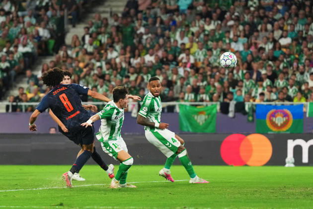 UEFA Champions League: Real Betis Balompie v Feyenoord Rotterdam Seville - Gjivai Zechiel of Feyenoord, Fran Garcia of Real Betis, Natan of Real Betis the competition round of the UEFA Champions League season. The match is set between Real Betis Balompie and Feyenoord Rotterdam at Estadio La Cartuja on 21 October 2026 in Seville, Spain. Copyright: xYannickxVerhoevenx