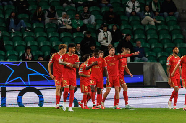 Christoph Lang celebrating after goal seen in football match between Sporting CP and LASK in UEFA Champions League 2026 27 at Estadio JosÃ Alvalade, Lisboa, Portugal (Luis Loureiro Ball Raw Images PT) Lisboa Estadio JosÃ Alvalade Portugal Copyright: xLuisxLoureirox LloureiroSPCxLUSK-1416