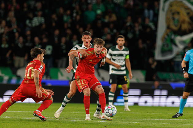 Christoph Lang and Sergi Altimira seen in football match between Sporting CP and LASK in UEFA Champions League 2026 27 at Estadio JosÃ Alvalade, Lisboa, Portugal (Luis Loureiro Ball Raw Images PT) Lisboa Estadio JosÃ Alvalade Portugal Copyright: xLuisxLoureirox LloureiroSPCxLUSK-1879