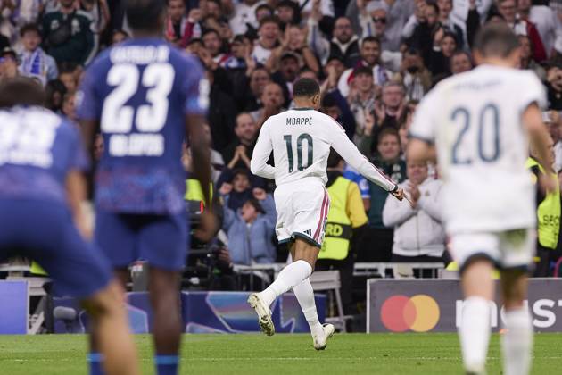 October 21, 2026, Madrid, Spain: Kylian Mbappe (Real Madrid CF) celebrates a goal during the UEFA Champions League 2026 2027 match between Real Madrid CF and RB Leipzig..Final score: Real Madrid 4-1 RB Leipzig. Madrid Spain - ZUMAs197 20261021_aaa_s197_442 Copyright: xFedericoxTitonex