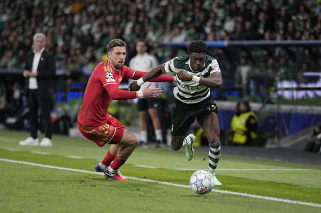 LISBON, PORTUGAL - OCTOBER 21: Issa Doumbia of Sporting CP and Kasper Jorgensen of LASK Linz in possession of the ball during the UEFA Champions League 2026 27 League Phase MD3 match between Sporting Club de Portugal and LASK at Estadio Jose Alvalade on October 21, 2026 in Lisbon, Portugal (Photo by Pedro Loureiro Sports Press Photo SPP) Copyright: xSportsxPressxPhotox Sportspressphoto_SPR262904