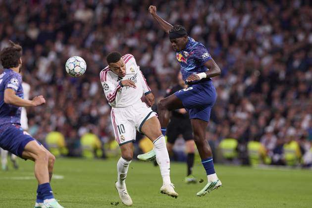 October 21, 2026, Madrid, Spain: Kylian Mbappe (Real Madrid CF) and Castello Jr Lukeba (RB Leipzig) are seen in action during the UEFA Champions League 2026 2027 match between Real Madrid CF and RB Leipzig..Final score: Real Madrid 4-1 RB Leipzig. Madrid Spain - ZUMAs197 20261021_aaa_s197_424 Copyright: xFedericoxTitonex