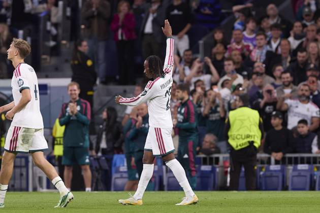 October 21, 2026, Madrid, Spain: Yan Diomande (Real Madrid CF) celebrates a goal during the UEFA Champions League 2026 2027 match between Real Madrid CF and RB Leipzig..Final score: Real Madrid 4-1 RB Leipzig. Madrid Spain - ZUMAs197 20261021_aaa_s197_418 Copyright: xFedericoxTitonex