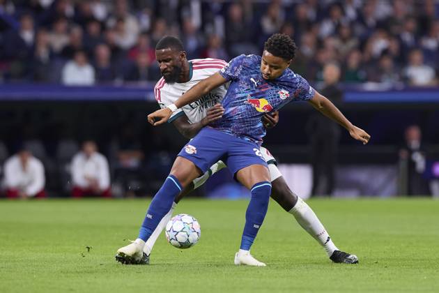 October 21, 2026, Madrid, Spain: Antonio Rudiger (Real Madrid CF) and Christopher Nkunku (RB Leipzig) are seen in action during the UEFA Champions League 2026 2027 match between Real Madrid CF and RB Leipzig..Final score: Real Madrid 4-1 RB Leipzig. Madrid Spain - ZUMAs197 20261021_aaa_s197_402 Copyright: xFedericoxTitonex
