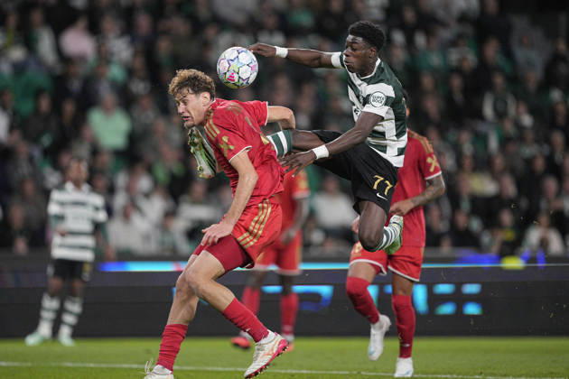 LISBON, PORTUGAL - OCTOBER 21: Issa Doumbia of Sporting CP challenges for the ball during the UEFA Champions League 2026 27 League Phase MD3 match between Sporting Club de Portugal and LASK at Estadio Jose Alvalade on October 21, 2026 in Lisbon, Portugal (Photo by Pedro Loureiro Sports Press Photo SPP) Copyright: xSportsxPressxPhotox Sportspressphoto_SPR262953