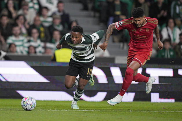LISBON, PORTUGAL - OCTOBER 21: Geny Catamo of Sporting CP dribbles past an opponent during the UEFA Champions League 2026 27 League Phase MD3 match between Sporting Club de Portugal and LASK at Estadio Jose Alvalade on October 21, 2026 in Lisbon, Portugal (Photo by Pedro Loureiro Sports Press Photo SPP) Copyright: xSportsxPressxPhotox Sportspressphoto_SPR262959