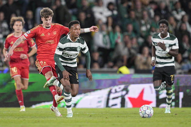 LISBON, PORTUGAL - OCTOBER 21: Geny Catamo of Sporting CP recive a foul during the UEFA Champions League 2026 27 League Phase MD3 match between Sporting Club de Portugal and LASK at Estadio Jose Alvalade on October 21, 2026 in Lisbon, Portugal (Photo by Pedro Loureiro Sports Press Photo SPP) Copyright: xSportsxPressxPhotox Sportspressphoto_SPR262965