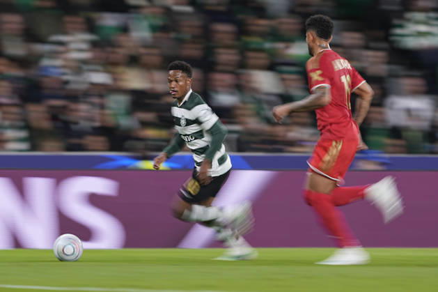 LISBON, PORTUGAL - OCTOBER 21: Geny Catamo of Sporting CP runs with the ball during the UEFA Champions League 2026 27 League Phase MD3 match between Sporting Club de Portugal and LASK at Estadio Jose Alvalade on October 21, 2026 in Lisbon, Portugal (Photo by Pedro Loureiro Sports Press Photo SPP) Copyright: xSportsxPressxPhotox Sportspressphoto_SPR263165