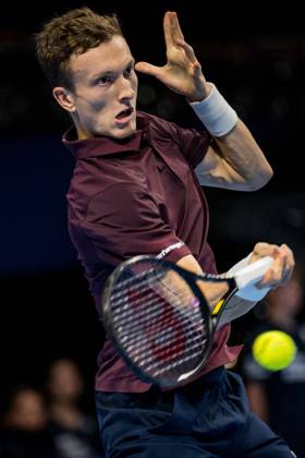 Jiri Lehecka of the Czech Republic pictured in action during the European Open ATP, Tennis Herren tennis tournament in Brussels, on Thursday 22 October. This year s edition of the tournament is taking place from 17 to 25 October JASPERxJACOBS  x190644585x