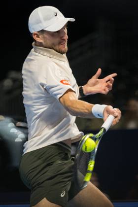 Raphael Collignon of Belgium pictured in action during the European Open ATP, Tennis Herren tennis tournament in Brussels, on Thursday 22 October. This year s edition of the tournament is taking place from 17 to 25 October JASPERxJACOBS  x190644677x