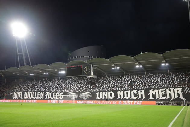 SOCCER - UEFA EL, Sturm vs Marseille GRAZ,AUSTRIA,22.OCT.26 - SOCCER - UEFA Europa League, SK Sturm Graz vs Olympique de Marseille. Image shows fans (Sturm) with a choreography.  GEPAxpictures xChrisxBauer