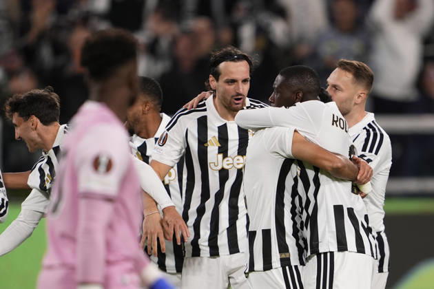 Juventus Zeki Çelik celebrates after scoring the opening goal for his team 1-0 during the UEFA Europa League soccer match, between Juventus and Rennes at the Allianz Stadium in Turin, north west Italy - Matchday 3- Thursday, October 22, 2026. - Soccer  Copyright: xFabioxFerrari LaPressex