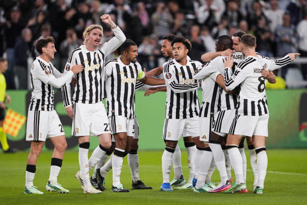 Juventus Zeki Çelik celebrates after scoring the opening goal for his team 1-0 during the UEFA Europa League soccer match, between Juventus and Rennes at the Allianz Stadium in Turin, north west Italy - Matchday 3- Thursday, October 22, 2026. - Soccer  Copyright: xFabioxFerrari LaPressex