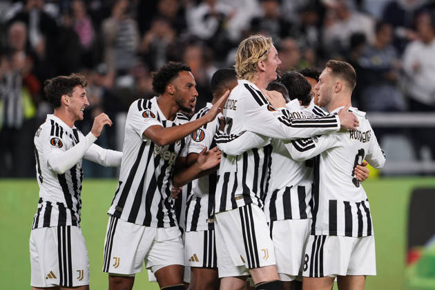 Juventus Zeki Çelik celebrates after scoring the opening goal for his team 1-0 during the UEFA Europa League soccer match, between Juventus and Rennes at the Allianz Stadium in Turin, north west Italy - Matchday 3- Thursday, October 22, 2026. - Soccer  Copyright: xFabioxFerrari LaPressex