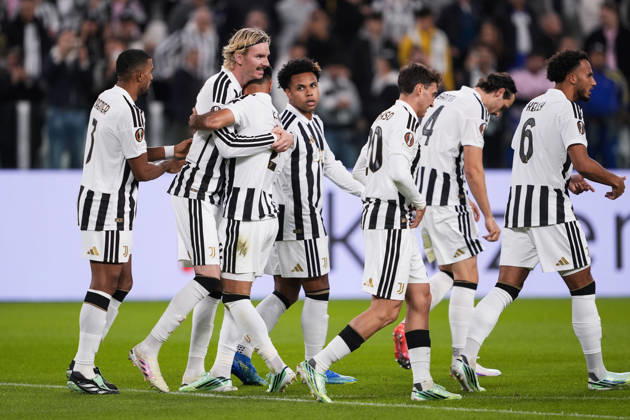 Juventus Zeki Çelik celebrates after scoring the opening goal for his team 1-0 during the UEFA Europa League soccer match, between Juventus and Rennes at the Allianz Stadium in Turin, north west Italy - Matchday 3- Thursday, October 22, 2026. - Soccer  Copyright: xFabioxFerrari LaPressex