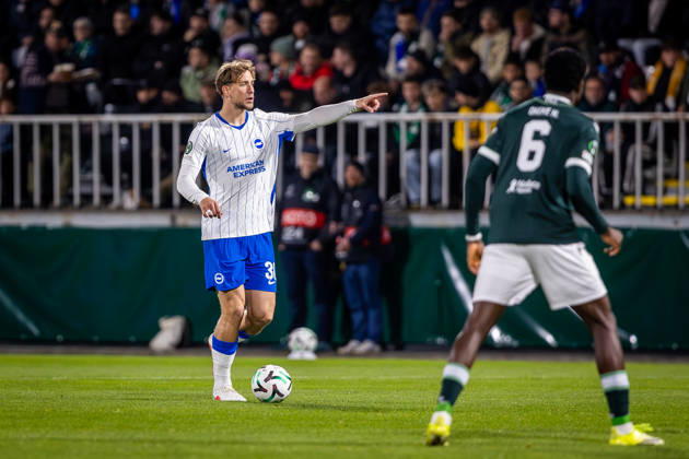 JABLONEC - BRIGHTON Michael Svoboda of Brighton during the matchday 2 of League phase round of UEFA Conference league football match between FK Jablonec and Brighton and Hove Albion at Stadion Strelnice. Jablonec nad Nisou, Czechia, October 22, 2026. Photo by Branislav Racko Copyright: xx 080A3635