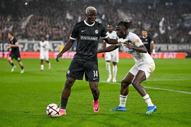 SOCCER - UEFA EL, Sturm vs Marseille GRAZ,AUSTRIA,22.OCT.26 - SOCCER - UEFA Europa League, SK Sturm Graz vs Olympique de Marseille. Image shows Oumar Diakite (Sturm) and Bamo Meite (Marseille).  GEPAxpictures xAvnixRetkoceri