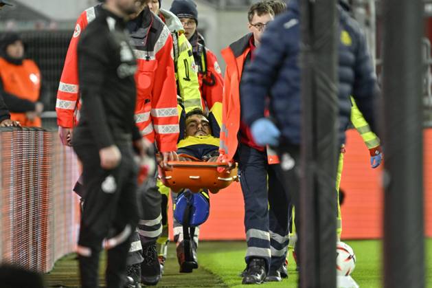 Royale Union Saint-Gilloise v Hapoel Beer-Sheva FC - UEFA Europa League DUSSELDORF, GERMANY - OCTOBER 22 : Biondic Mateo forward of Royale Union Saint-Gilloise injured during the UEFA Europa League 2026 27 League Phase matchday 3 match between Royale Union Saint-Gilloise and Hapoel Beer-Sheva FC on October 22, 2026 in Dusseldorf, Germany, 22 10 2026 Dusseldorf Germany  Copyright: xDhax