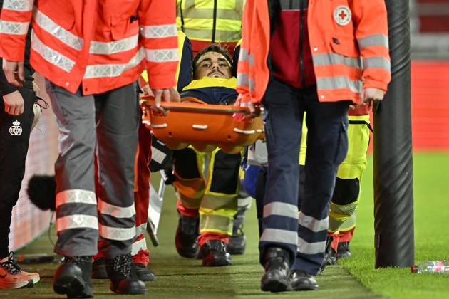 Royale Union Saint-Gilloise v Hapoel Beer-Sheva FC - UEFA Europa League DUSSELDORF, GERMANY - OCTOBER 22 : Biondic Mateo forward of Royale Union Saint-Gilloise injured during the UEFA Europa League 2026 27 League Phase matchday 3 match between Royale Union Saint-Gilloise and Hapoel Beer-Sheva FC on October 22, 2026 in Dusseldorf, Germany, 22 10 2026 Dusseldorf Germany  Copyright: xDhax