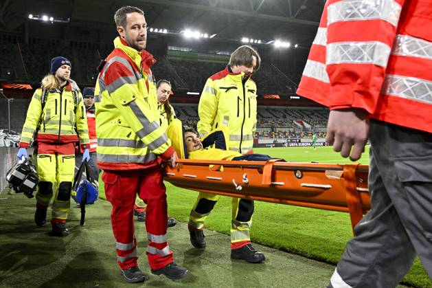 Royale Union Saint-Gilloise v Hapoel Beer-Sheva FC - UEFA Europa League DUSSELDORF, GERMANY - OCTOBER 22 : Biondic Mateo forward of Royale Union Saint-Gilloise injured during the UEFA Europa League 2026 27 League Phase matchday 3 match between Royale Union Saint-Gilloise and Hapoel Beer-Sheva FC on October 22, 2026 in Dusseldorf, Germany, 22 10 2026 Dusseldorf Germany  Copyright: xDhax