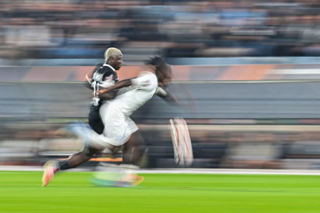 SOCCER - UEFA EL, Sturm vs Marseille GRAZ,AUSTRIA,22.OCT.26 - SOCCER - UEFA Europa League, SK Sturm Graz vs Olympique de Marseille. Image shows Oumar Diakite (Sturm) and Bamo Meite (Marseille).  GEPAxpictures xAvnixRetkoceri
