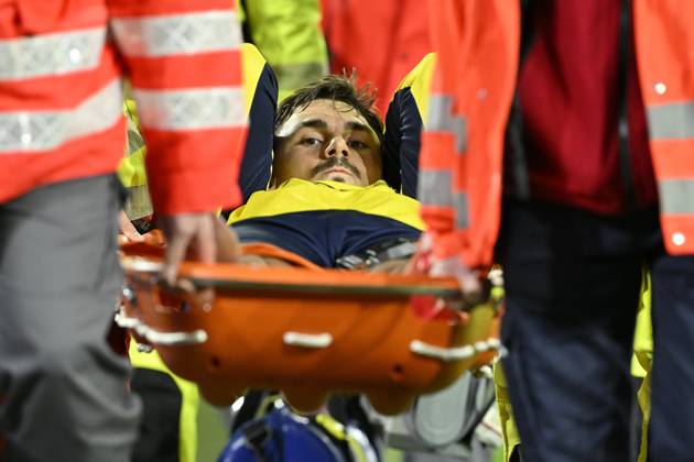 Royale Union Saint-Gilloise v Hapoel Beer-Sheva FC - UEFA Europa League DUSSELDORF, GERMANY - OCTOBER 22 : Biondic Mateo forward of Royale Union Saint-Gilloise injured during the UEFA Europa League 2026 27 League Phase matchday 3 match between Royale Union Saint-Gilloise and Hapoel Beer-Sheva FC on October 22, 2026 in Dusseldorf, Germany, 22 10 2026 Dusseldorf Germany  Copyright: xDhax