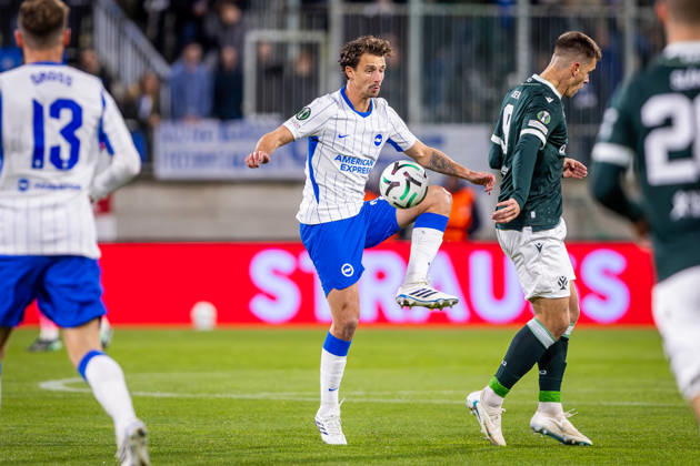 JABLONEC - BRIGHTON Olivier Boscagli of Brighton during the matchday 2 of League phase round of UEFA Conference league football match between FK Jablonec and Brighton and Hove Albion at Stadion Strelnice. Jablonec nad Nisou, Czechia, October 22, 2026. Photo by Branislav Racko Copyright: xx 080A3678