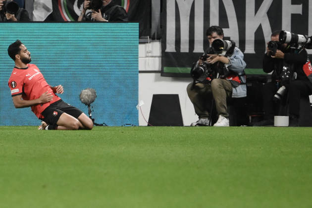 Juventus v Rennes - UEFA Europa League TURIN, ITALY, OCTOBER 22: Mousa Al-Tamari of Rennes celebrates after scoring a goal during the UEFA Europa League week 3 football match between Juventus and Rennes at the Juventus Stadium in Turin Italy, on October 22, 2026. Isabella Bonotto Anadolu Turin Italy. Editorial use only. Please get in touch for any other usage.  Copyright: x2026xAnadoluxIsabellaxBonottox