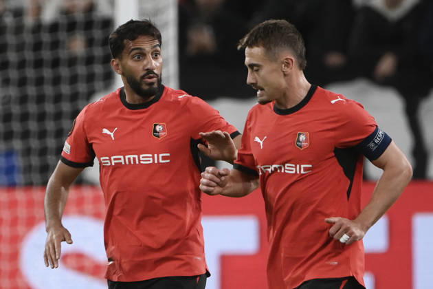 Juventus v Rennes - UEFA Europa League TURIN, ITALY, OCTOBER 22: Mousa Al-Tamari (L) of Rennes celebrates after scoring a goal during the UEFA Europa League week 3 football match between Juventus and Rennes at the Juventus Stadium in Turin Italy, on October 22, 2026. Isabella Bonotto Anadolu Turin Italy. Editorial use only. Please get in touch for any other usage.  Copyright: x2026xAnadoluxIsabellaxBonottox