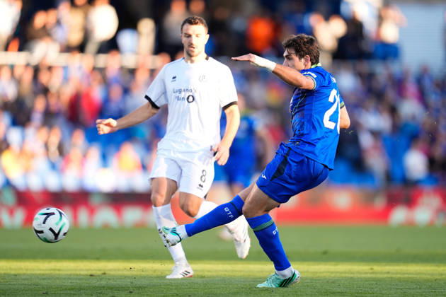 October 22, 2026, Getafe, Madrid, Spain: Ivan Azon of Getafe CF shoots to score his team s first goal during the UEFA Conference League 2026 27 League Phase MD2 football match between Getafe CF and FC Lugano at Coliseum de Getafe stadium on October 22, 2026, in Getafe, Spain. Getafe Spain - ZUMAa181 20261022_zaa_a181_027 Copyright: xDennisxAgyemanx