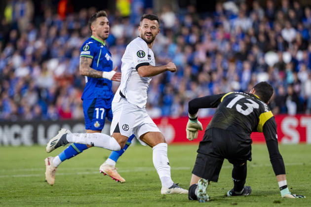 Getafe CF v FC Lugano - UEFA Conference League 2026 27 League Phase MD2 GETAFE, SPAIN - OCTOBER 22: Albian Ajeti of FC Lugano (C) celebrates his goal during the UEFA Conference League 2026 27 League Phase MD2 match between Getafe CF and FC Lugano at Estadio Coliseum on October 22, 2026 in Getafe, Spain. Madrid Estadio Coliseum Madrid Spain Copyright: xAlbertoxGardinx AGardin_20261022_Get_Lug_0058