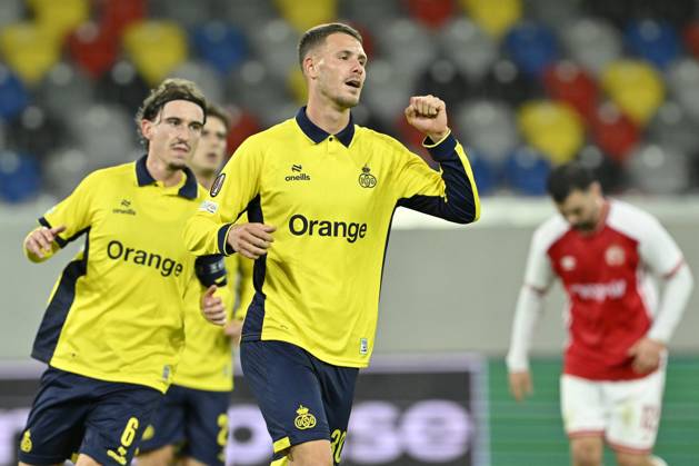 Royale Union Saint-Gilloise v Hapoel Beer-Sheva FC - UEFA Europa League DUSSELDORF, GERMANY - OCTOBER 22 : Florucz Raul Alexander forward of Royale Union Saint-Gilloise celebrates scoring a penalty during the UEFA Europa League 2026 27 League Phase matchday 3 match between Royale Union Saint-Gilloise and Hapoel Beer-Sheva FC on October 22, 2026 in Dusseldorf, Germany, 22 10 2026 Dusseldorf Germany  Copyright: xDhax