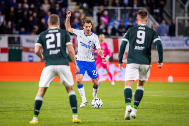 JABLONEC - BRIGHTON Olivier Boscagli of Brighton during the matchday 2 of League phase round of UEFA Conference league football match between FK Jablonec and Brighton and Hove Albion at Stadion Strelnice. Jablonec nad Nisou, Czechia, October 22, 2026. Photo by Branislav Racko Copyright: xx 080A4217