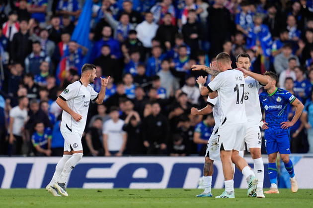 October 22, 2026, Getafe, Madrid, Spain: Albian Ajeti of FC Lugano celebrates after scoring his team s third goal during the UEFA Conference League 2026 27 League Phase MD2 football match between Getafe CF and FC Lugano at Coliseum de Getafe stadium on October 22, 2026, in Getafe, Spain. Getafe Spain - ZUMAa181 20261022_zaa_a181_036 Copyright: xDennisxAgyemanx