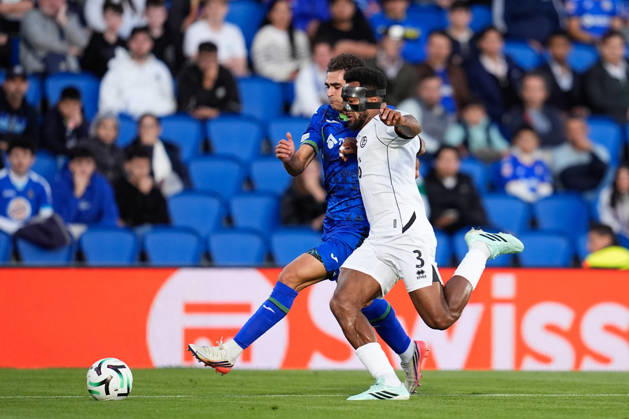 October 22, 2026, Getafe, Madrid, Spain: Andres Garcia Robledo of Getafe CF and Hannes Delcroix of FC Lugano compete for the ball during the UEFA Conference League 2026 27 League Phase MD2 football match between Getafe CF and FC Lugano at Coliseum de Getafe stadium on October 22, 2026, in Getafe, Spain. Getafe Spain - ZUMAa181 20261022_zaa_a181_037 Copyright: xDennisxAgyemanx
