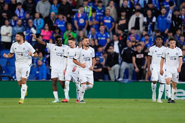 October 22, 2026, Getafe, Madrid, Spain: Albian Ajeti of FC Lugano celebrates after scoring his team s third goal during the UEFA Conference League 2026 27 League Phase MD2 football match between Getafe CF and FC Lugano at Coliseum de Getafe stadium on October 22, 2026, in Getafe, Spain. Getafe Spain - ZUMAa181 20261022_zaa_a181_039 Copyright: xDennisxAgyemanx
