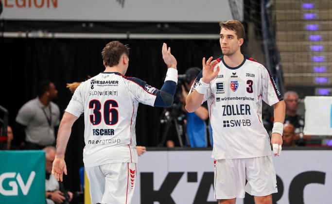 22.10.2026, Deutschland, Stuttgart, Opel HBL, Bundesliga 2026 2027, TVB Stuttgart vs. SG BBM Bietigheim, v.l. Jonathan Fischer (BBM), Nikola Vlahovic (BBM)
