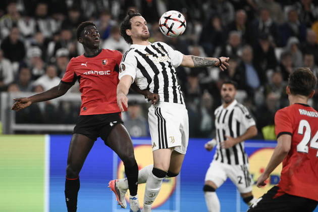 Juventus v Rennes - UEFA Europa League TURIN, ITALY - OCTOBER 22: Federico Gatti (R) of Juventus in action against Mahamadou Nagida (L) of Rennes during the UEFA Europa League week 3 football match between Juventus and Rennes at the Juventus Stadium in Turin Italy, on October 22, 2026. Isabella Bonotto Anadolu Turin Italy. Editorial use only. Please get in touch for any other usage.  Copyright: x2026xAnadoluxIsabellaxBonottox