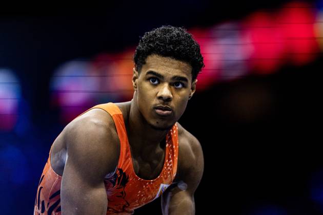 ROTTERDAM - Elijah Faverus (NED) during the All-Around final at the World Gymnastics Championships in Rotterdam Ahoy. IRIS VAN DEN BROEK ANP xVIxANPxSportx xxANPxIVx 573285993 originalFilename: 573285993.jpg