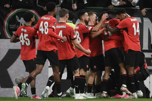 Juventus v Rennes - UEFA Europa League TURIN, ITALY, OCTOBER 22: Rennes forward Boulaye Dia (R) celebrates with teammates after scores his team s second goal fight for the ball with during the UEFA Europa League phase day 3 football match between Juventus and Rennes at the Juventus Stadium in Turin Italy, on October 22, 2026. Isabella Bonotto Anadolu Turin Italy. Editorial use only. Please get in touch for any other usage.  Copyright: x2026xAnadoluxIsabellaxBonottox