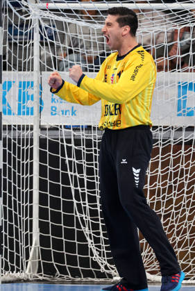 22.10.2026, Deutschland, Stuttgart, Opel HBL, Bundesliga 2026 2027, TVB Stuttgart vs. SG BBM Bietigheim, Martin Tomovski (BBM), jubelt, Jubel