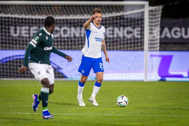 JABLONEC - BRIGHTON Olivier Boscagli of Brighton during the matchday 2 of League phase round of UEFA Conference league football match between FK Jablonec and Brighton and Hove Albion at Stadion Strelnice. Jablonec nad Nisou, Czechia, October 22, 2026. Photo by Branislav Racko Copyright: xx 080A4556