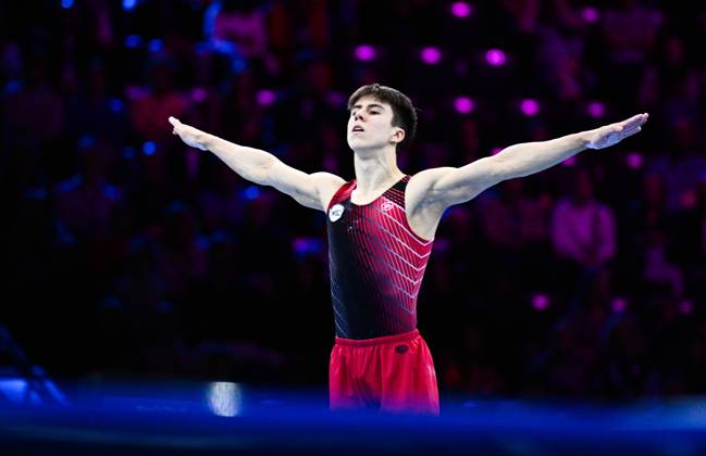 Netherlands Artistic Gymnastics World Championships 9270773 22.10.2026 Arsenii Dukhno of Team World Gymnastics Neutral Athletes 2 competes in the floor exercise during the men s team final at the 2026 World Artistic Gymnastics Championships in Rotterdam, the Netherlands. Alexey Filippov Sputnik Rotterdam Netherlands  Copyright: xAlexeyxFilippovx