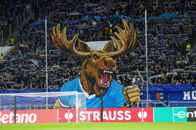 Sinsheim, Germany - Octobre 22: TSG Hoffenheim choreography by the fans, Fans, mood, scarves, jerseys, emotions during the UEFA Europa League phase Matchday 3 2026 27 match between TSG Hoffenheim and Olympique Lyon at Rhein Neckar Arena on Octobre, 2026 in Sinsheim, Germany Copyright: HMBxMedia JoaquimxFerreira