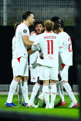 SOCCER - UEFA EL, Celje vs RBS CELJE,SLOVENIA,22.OCT.26 - SOCCER - UEFA Europa League, NK Celje vs Red Bull Salzburg. Image shows the rejoicing of Red Bull Salzburg.  GEPAxpictures xJamesxDoak